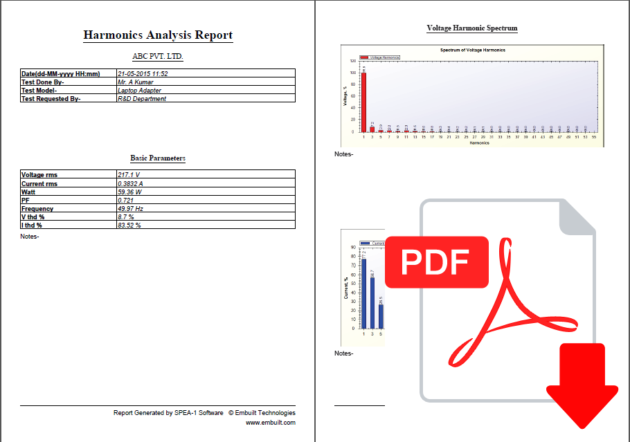 Download Harmonics Report generated by SPEA-1 Software for Laptop Adapter